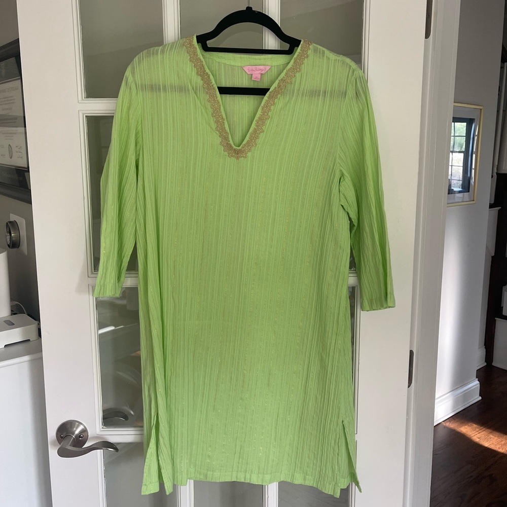 Lilly Pulitzer Women’s size Medium M Green Gold Pool Beach Cover Up Tunic
